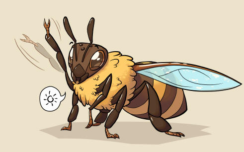 Illustration of a honey bee that is waving happily at you.